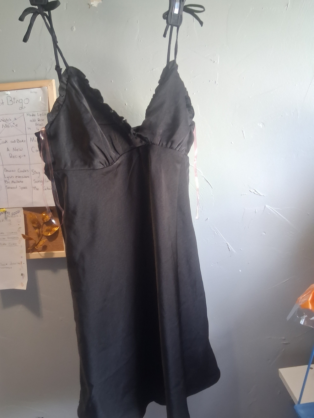 Black Satin Slip Dress with Adjustable Tie Straps